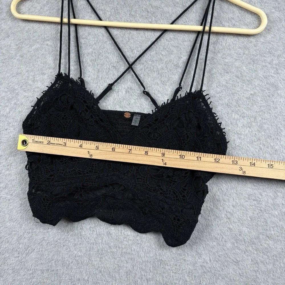 Free People‎ One Bralette Women's Small Black Lace Strappy Boho Crop Top